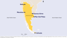 Mapa do país da Argentina