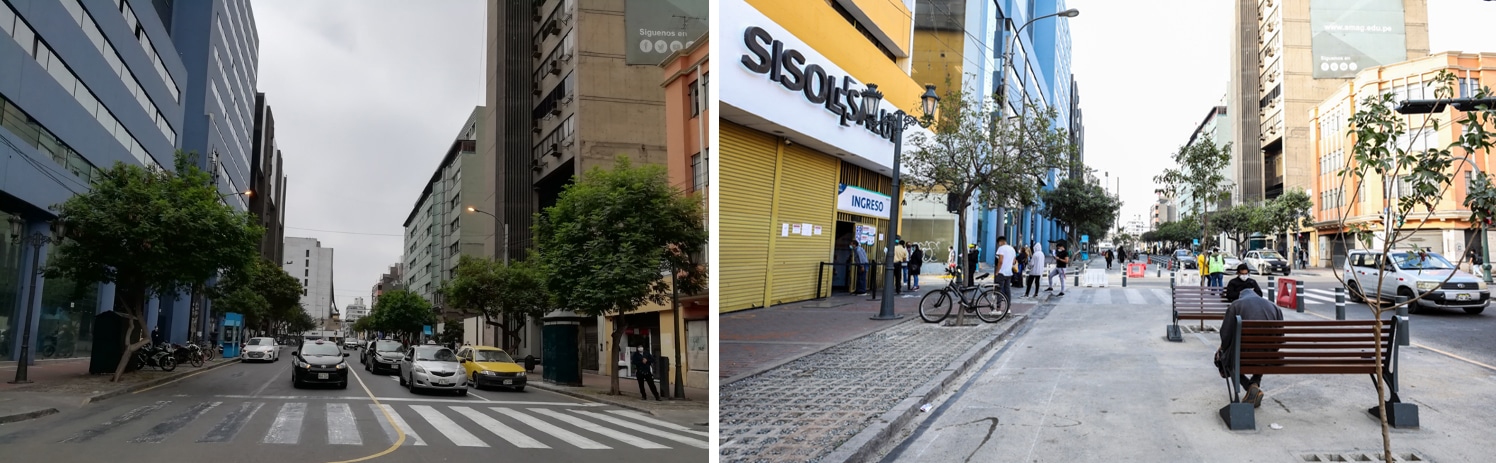 Uma imagem de antes e depois do distrito central de Lima