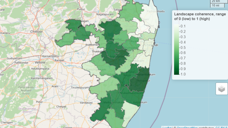 Uma captura de tela do painel que mostra a conectividade das áreas verdes em Chennai.