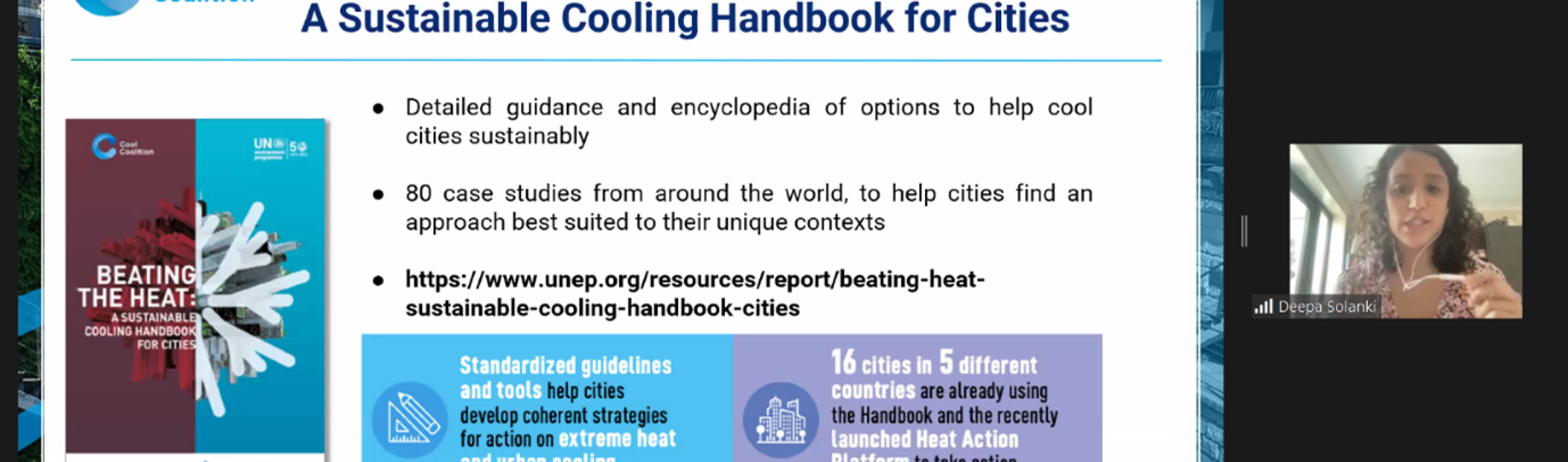 Uma captura de tela do webinar ICLEI Energy Exchanges e UrbanShift sobre resfriamento urbano